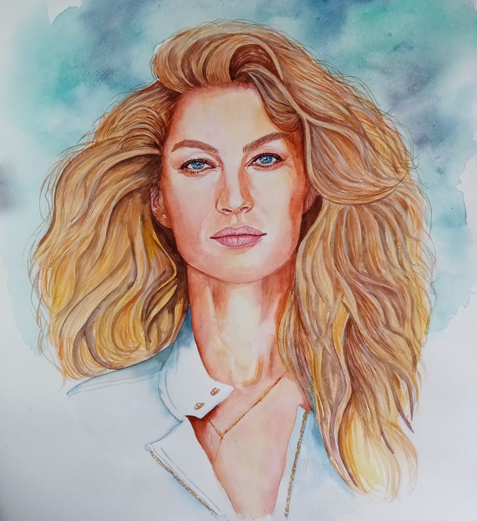 Pintura com aguarelas Gisele Bundchen